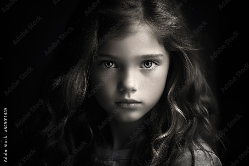 Fototapeta premium Black and white portrait of a young girl