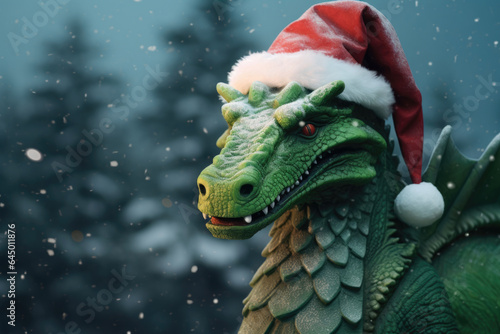 Green wooden dragon near the Christmas tree © Julia Jones