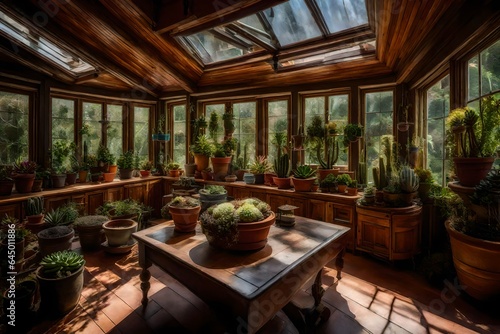 A sunroom filled with potted succulents of various shapes and sizes. photo