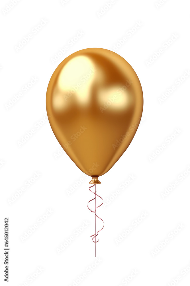 gold helium balloon. Birthday balloon flying for party and celebrations. Isolated on white background. Generative AI gold helium balloon. Birthday balloon flying for party and celebrations. Isolated on white background. Generative AI