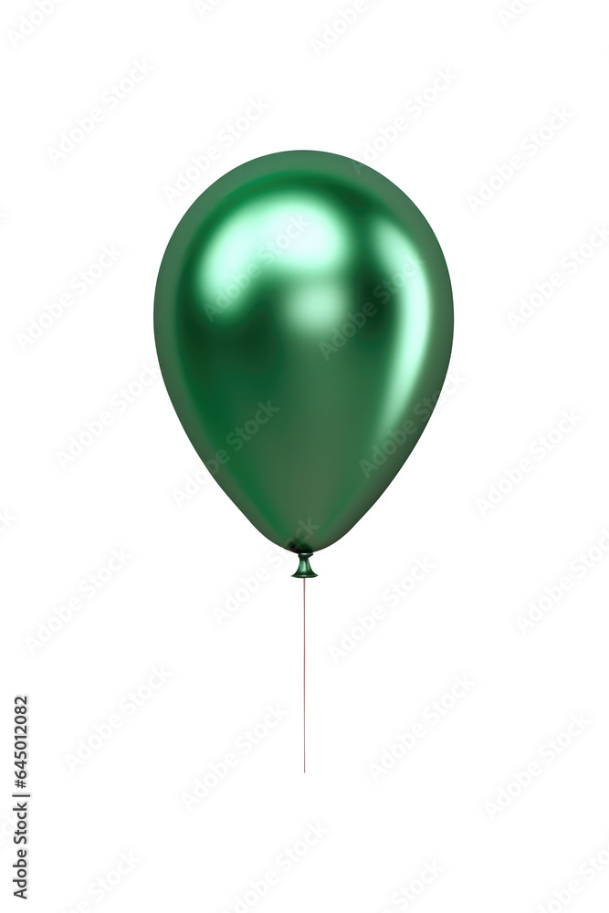 green helium balloon. Birthday balloon flying for party and celebrations. Isolated on white background. Generative AI