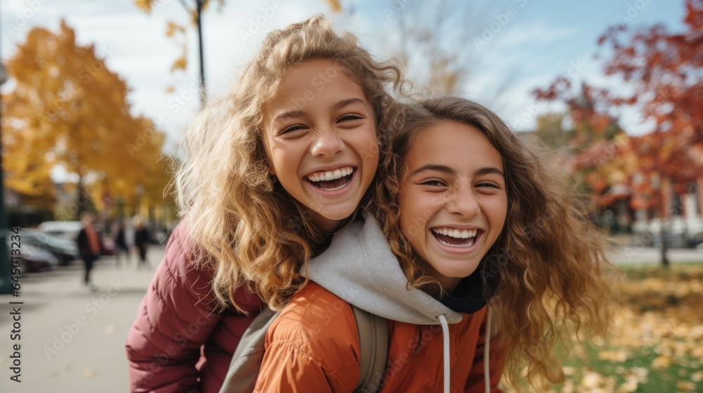Obraz premium A few girlfriends having so much fun together on the street.