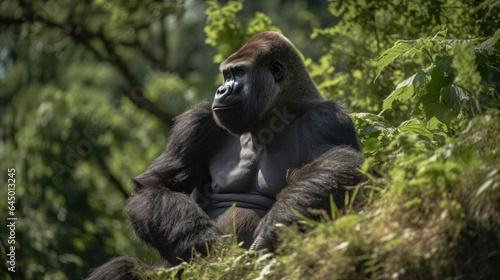 A strong bodied gorilla on the mountain. Generative Ai