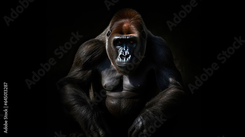 Gorilla isolated on black background. Generative Ai © tong2530