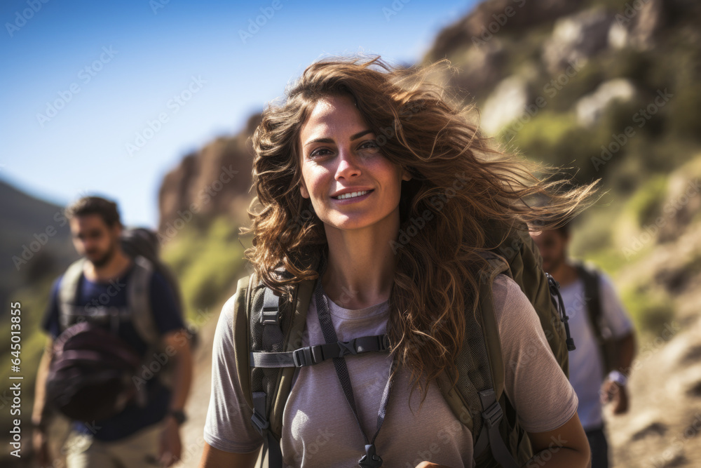 Camaraderie of a hiking group exploring a scenic trail, embodying the love for adventure and nature within an adventurous lifestyle. Generative Ai. Camaraderie of a hiking group exploring a scenic trail, embodying the love for adventure and nature within an adventurous lifestyle. Generative Ai.