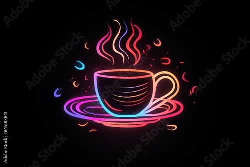 Radiant graphic neon symbol of a coffee cup as a logo or symbol for a cafe