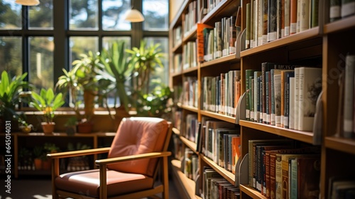 Interior view of a classic library.