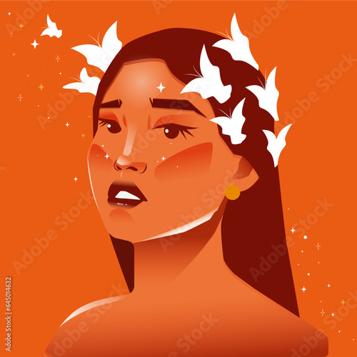 mujer contraste naranja