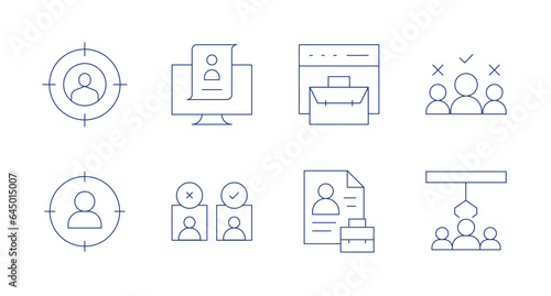 Recruitment icons. editable stroke. Containing business, candidate, employment, headhunting, hire, online recruitment, selection, talent search.