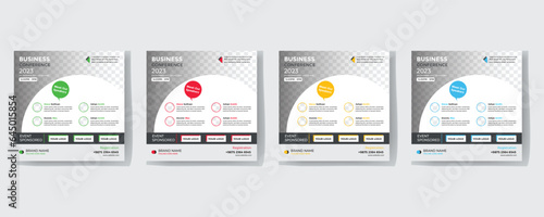 Business webinar invitation design. Webinar and business conference social media post template. Online webinar social media post template. Business conference banner template. Online live webinar.