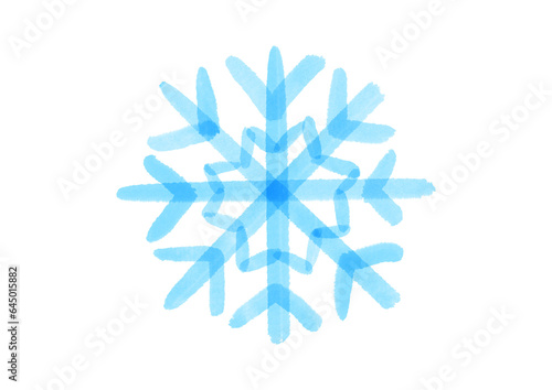 One big blue snowflake isolated on transparent background. Winter holiday clip art element for New Year, Christmas prints, designs and any other purposes