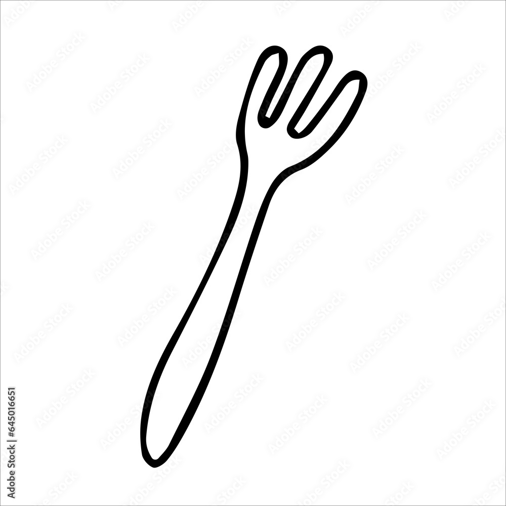 Fork, cutlery. Vector black-and-white hand-drawn illustration. Isolated object. Clipart, template, sketch, icon, logo. a shadow. Fork, cutlery. Vector black-and-white hand-drawn illustration. Isolated object. Clipart, template, sketch, icon, logo. a shadow.