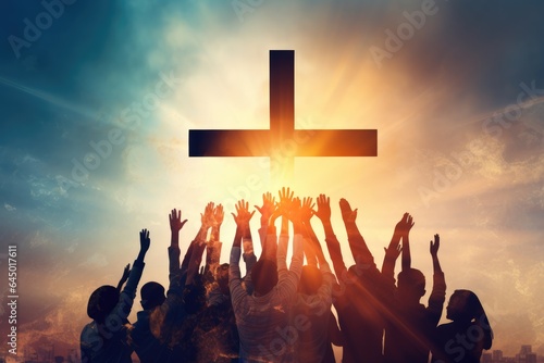 Crowd of people worshiping the cross