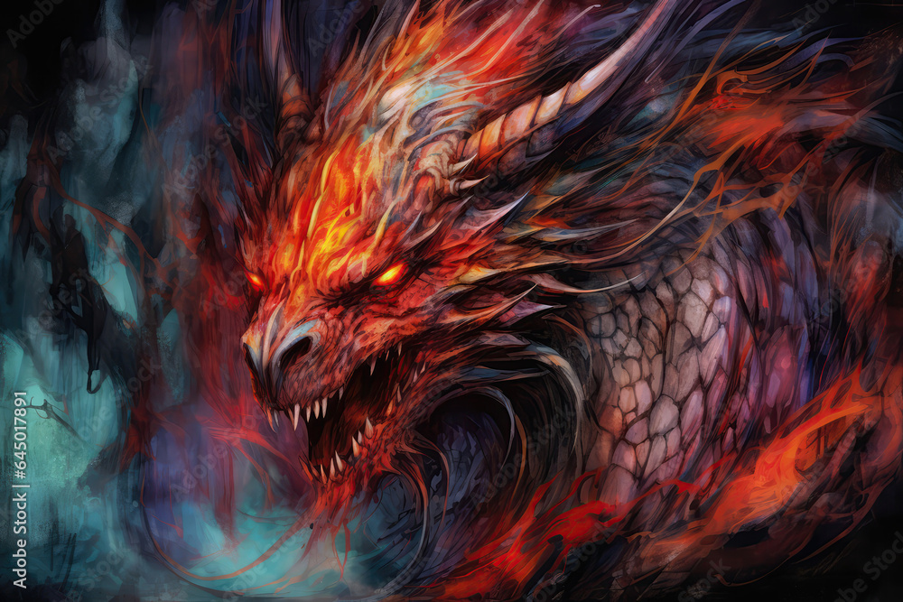 Fiery Dragon Painted With Crayons. Сoncept Crayon Art, Fiery Dragon, Color Selection, Drawing Techniques Fiery Dragon Painted With Crayons. Сoncept Crayon Art, Fiery Dragon, Color Selection, Drawing Techniques