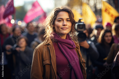 Person demonstrating for women's rights and equality, reflecting the progress and social change that democracy can drive. Generative Ai. © Sebastian