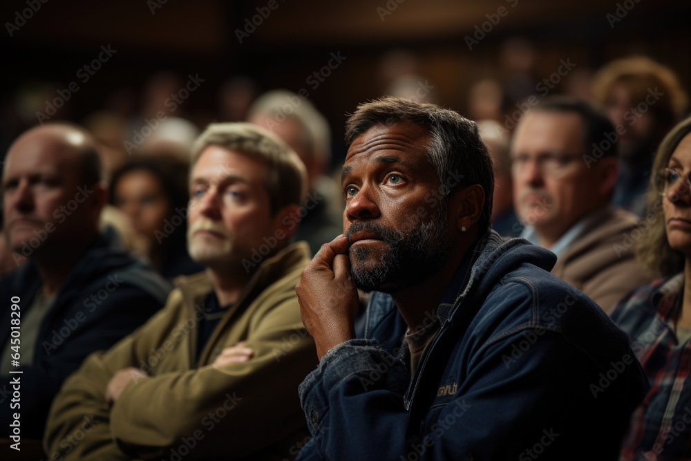 Obraz premium Gathering of people at a town hall meeting, embodying the spirit of civic engagement and community dialogue on this democratic day. Generative Ai.
