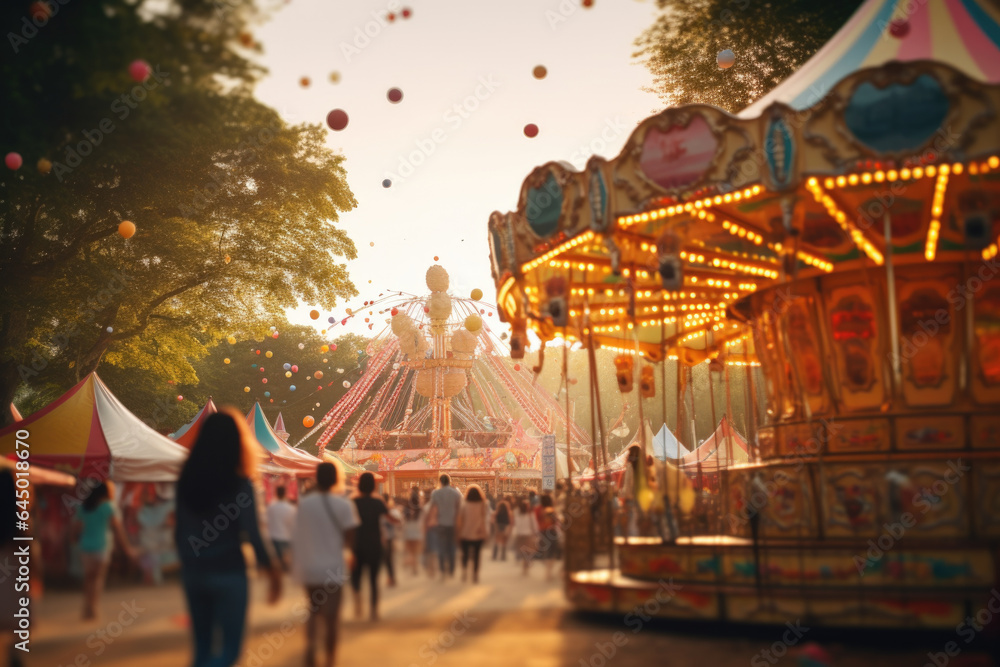 Local fair or carnival organized for Labor Day, where families and friends come together to enjoy rides, games, and festivities. Generative Ai.