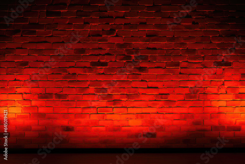 A Brick Wall With A Red Light Shining On It