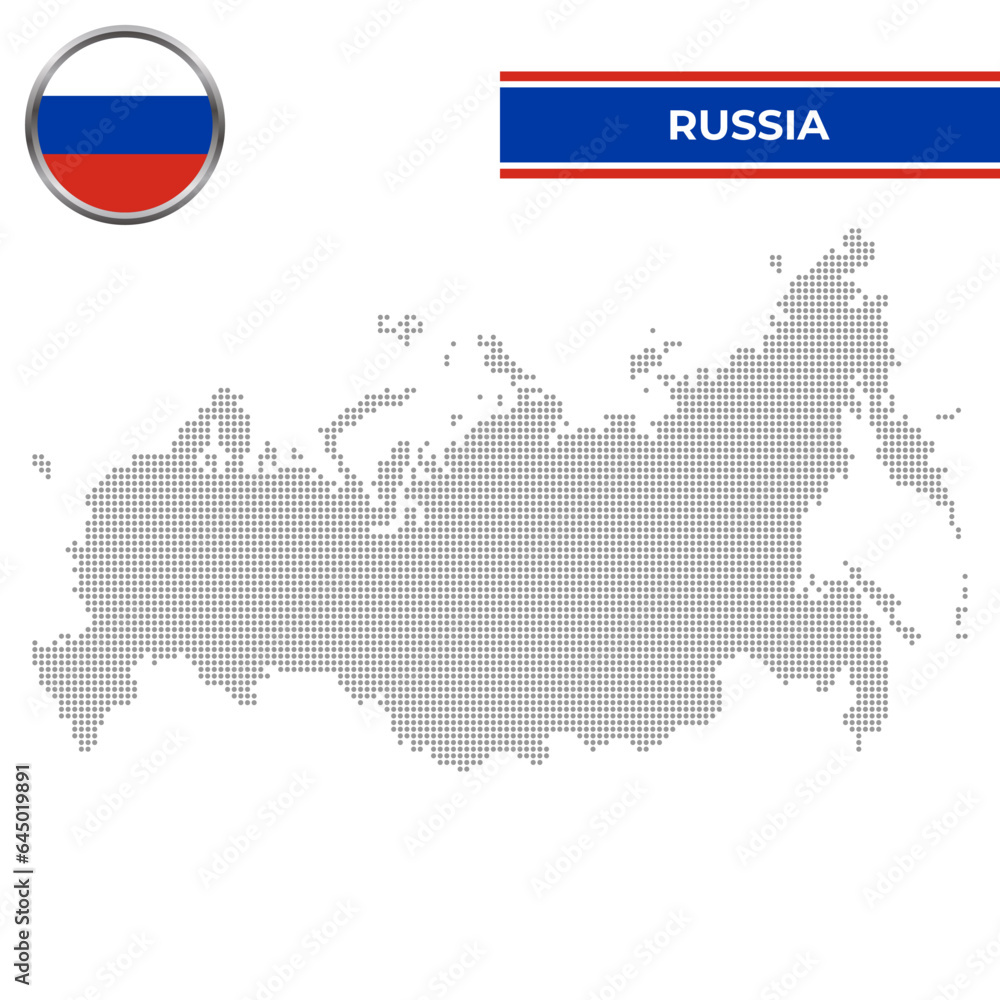 Dotted map of Russia with circular flag