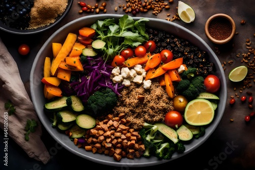 An image of a vibrant Buddha bowl with quinoa, roasted veggies, and tahini dressing.