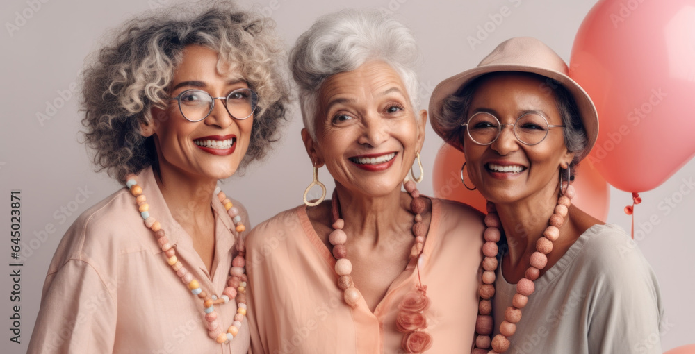 Studio photo captures seniors in a birthday celebration. Generative AI Studio photo captures seniors in a birthday celebration. Generative AI