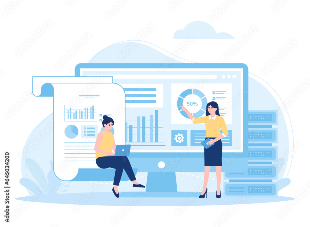 Web hosting, online database storage technology concept flat illustration Web hosting, online database storage technology concept flat illustration