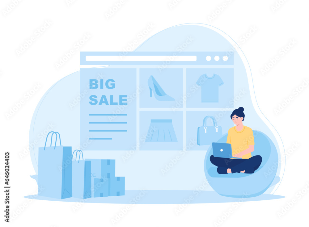 Online store promotion, discount, big sale concept flat illustration