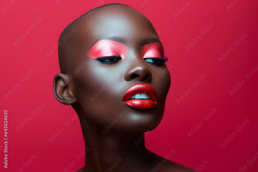 Close-up of African woman with colorful makeup. Glamour female model with vibrant makeup on solid background. Close-up of African woman with colorful makeup. Glamour female model with vibrant makeup on solid background.