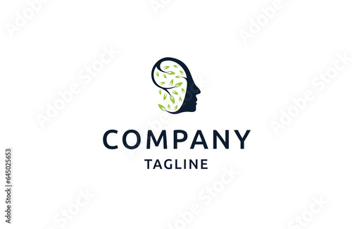 Eco leaf human head logo design template flat vector