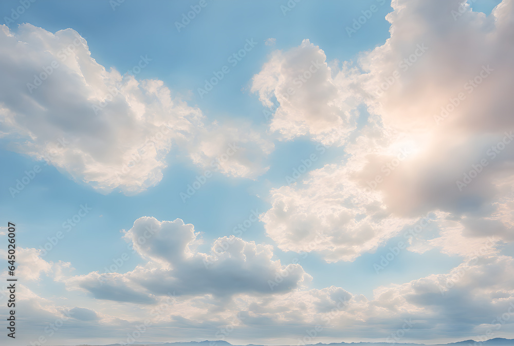 Obraz premium The background of sky and clouds In shades of pastel blue tones. The sky is bright, free and beautiful.