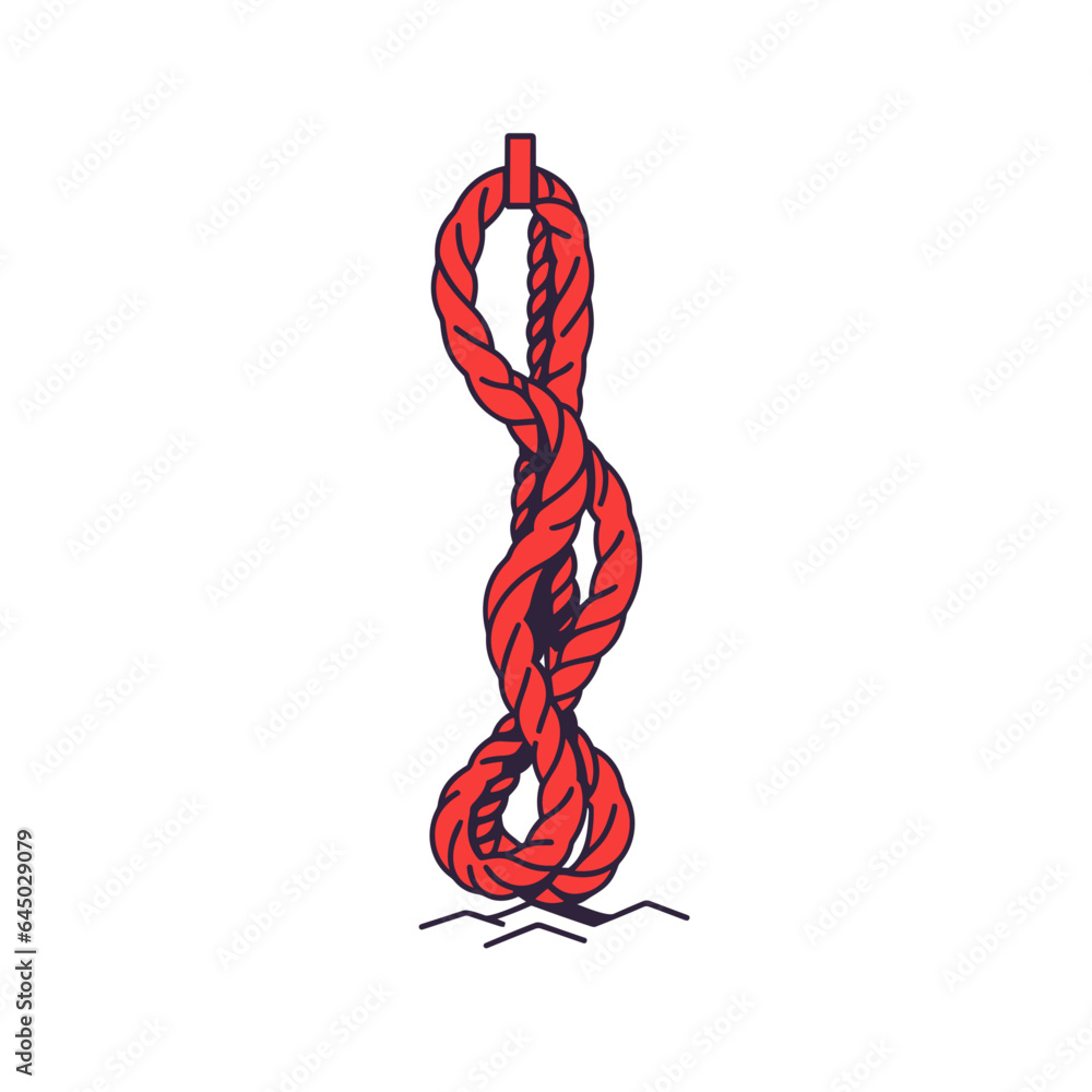 Lead climbing rope vector icon in minimalistic, black and red line work