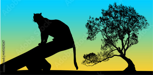 arbol, pantera, vetor, silueta