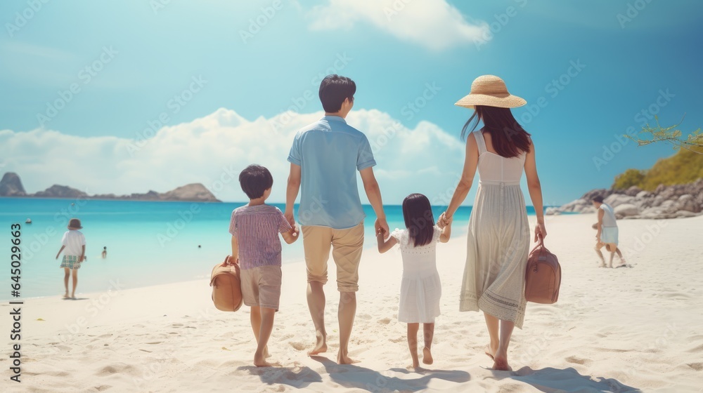 Happy Family Enjoying a Summer Beach Vacation Together