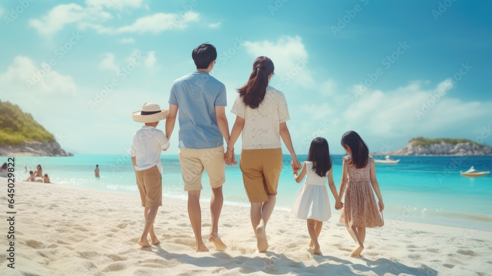 Happy Family Enjoying a Summer Beach Vacation Together