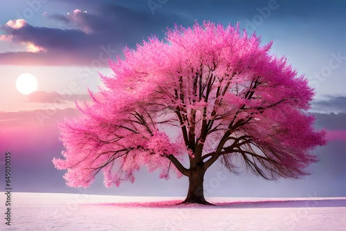 Bright pink cherry tree flowers on white isolated background close up © Safdar