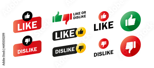 Like button set. Thumb up and down set. Like and dislike concept.