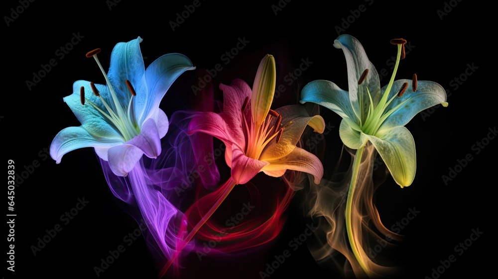 colorful flowers with a smoke motif colorful flowers with a smoke motif