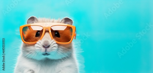 Adorable Hamster in Stylish Shades, isolated on solid pastel background, advertising banner, generative Ai © Aleksandr