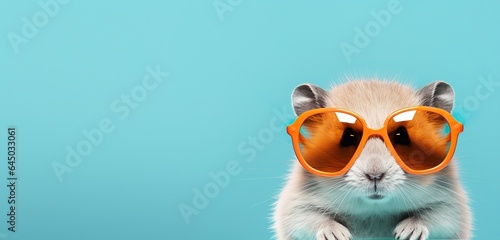 Adorable Hamster in Stylish Shades, isolated on solid pastel background, advertising banner, generative Ai