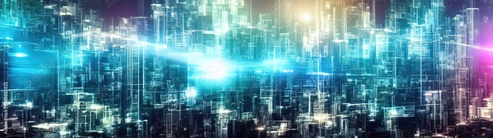Panoramic cityscape background, concept of smart cityscape at night, high technology network connection concept. AI Generated, virtual reality cyber space, digital wallpaper Panoramic cityscape background, concept of smart cityscape at night, high technology network connection concept. AI Generated, virtual reality cyber space, digital wallpaper