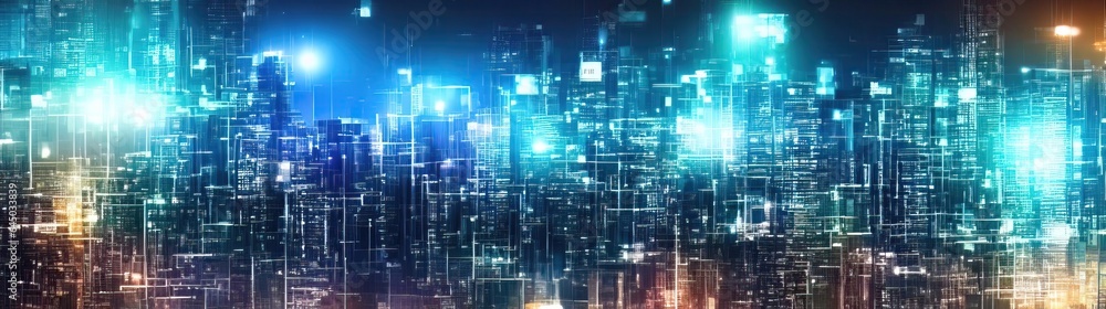 Fototapeta premium abstract urban background, virtual reality cyber space, digital wallpaper