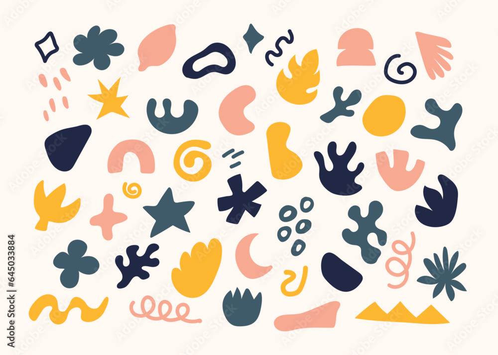 hand draw abstract shapes. set of colorful abstract shapes elements. hand prints