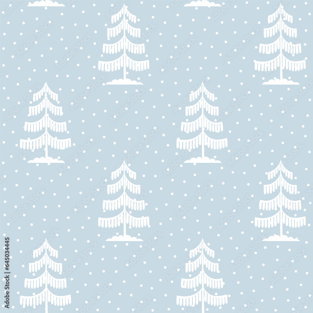Christmas tree seamless pattern. Winter forest in snow Noel print, New year holidays decoration, blue background with fir tree, wallpaper, wrapping paper design, decor, gift wrap. Christmas tree seamless pattern. Winter forest in snow Noel print, New year holidays decoration, blue background with fir tree, wallpaper, wrapping paper design, decor, gift wrap.