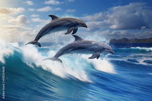 Blue Dolphin Jumping in the Ocean - Marine Mammal Wildlife © idaline!