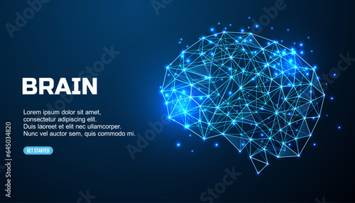 Brain. Low poly abstract digital human brain. Neural network. IQ testing, artificial intelligence