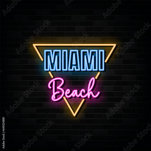 Miami Beach Neon Signs Vector Design Template