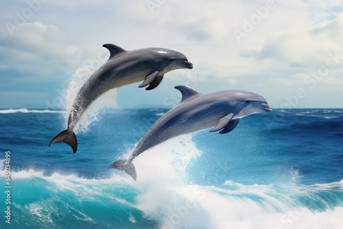 Blue Dolphin Jumping in the Ocean - Marine Mammal Wildlife © idaline!