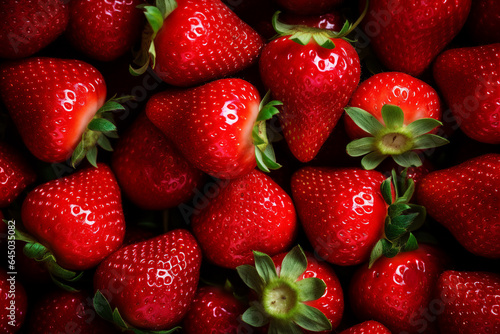 Close up macro view picture of fresh sweet tasty summer strawberries made with generative ai technology