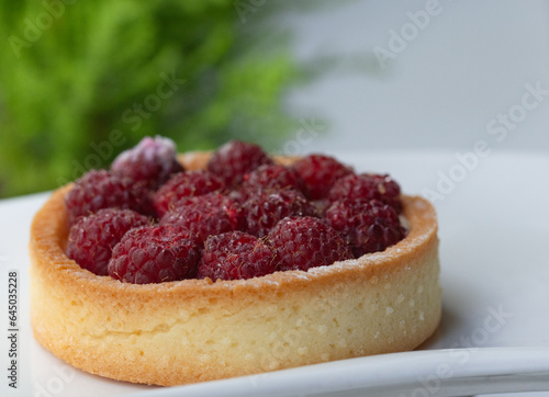 cake with cottage cheese decorated with raspberries