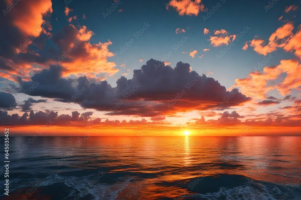 A stunning sunset over a tranquil ocean